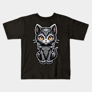 Black Skeleton Cat 4 Kids T-Shirt